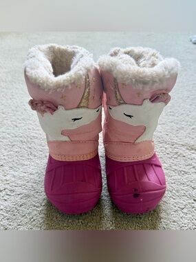 Girls Pink Unicorn Winter Boots